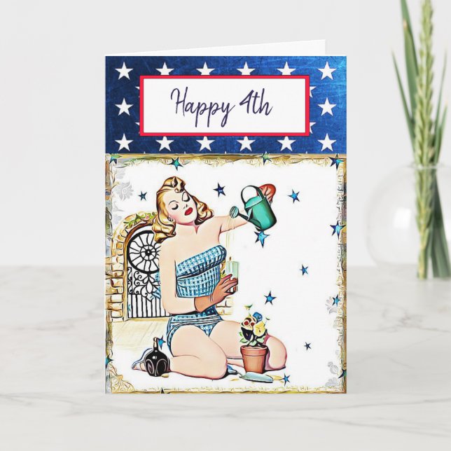 Flirty Happy Fourth of July Sexy Lady Card (Front)