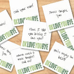 Flirty Love You Green Boyfriend Sticky Note<br><div class="desc">Add a flirty, personal touch to your notes with this fun, customizable notepad! Featuring the playful phrase "ok love you bye" in bold, alternating greens, this notepad is perfect for leaving romantic little reminders to say "I love you." Choose from a variety of colors, backgrounds, and personalize with a name...</div>