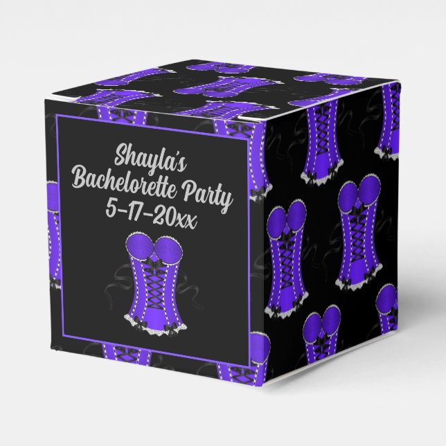 Flirty Purple Corset Cube Favor Boxes (Front Side)