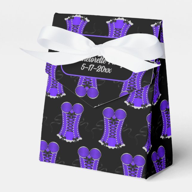 Flirty Purple Corset Tent Favor Boxes (Front Side)