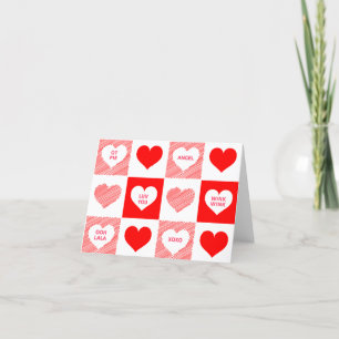 Flirty Red and White Candy Hearts Pattern Holiday Card