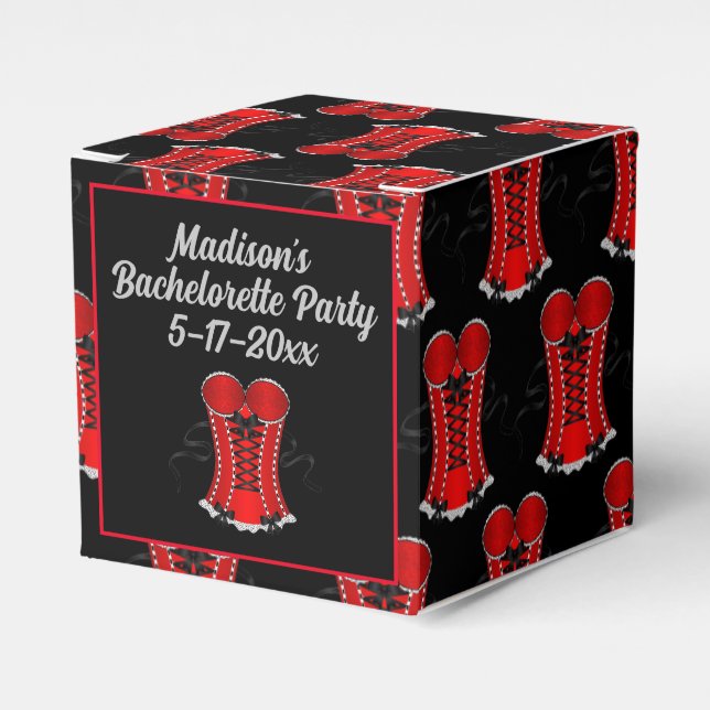Flirty Red Corset Cube Favor Boxes (Front Side)