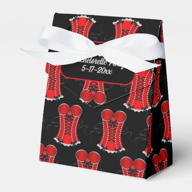 Flirty Red Corset Tent Favor Boxes (Front Side)