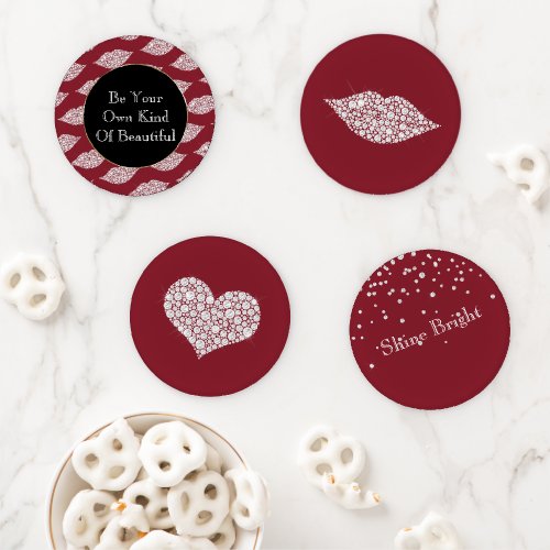 Flirty Red White Diamond Lips Coaster Set