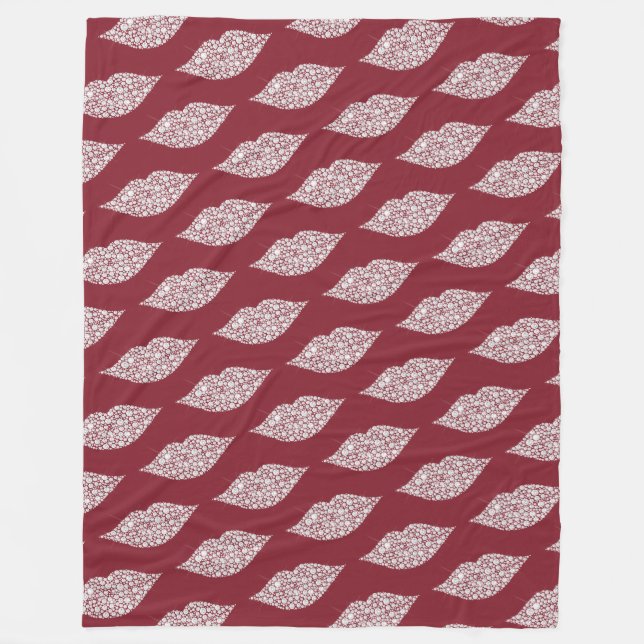 Flirty Red White Diamond Lips Fleece Blanket (Front)