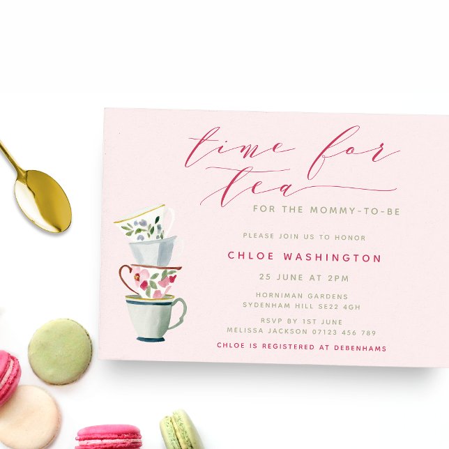 Floal Tea Cups Pink Baby Shower Tea Party Invitation (Creator Uploaded)