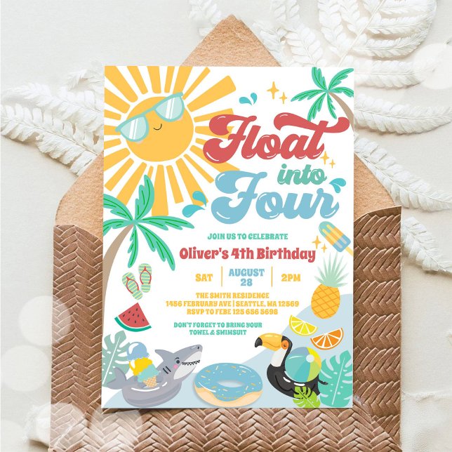 Float In To Four Groovy Summer Beach 4th Birthday  Invitation (Creator Uploaded)