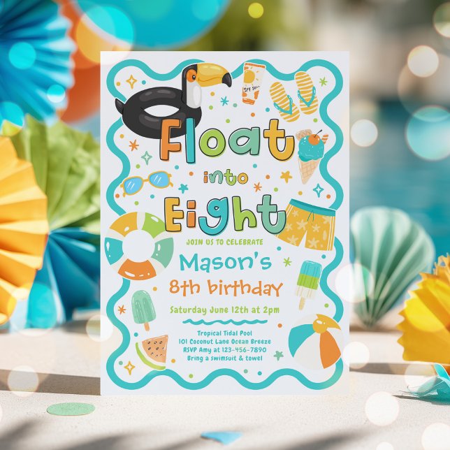 Float Into Eight Summer Pool Party 8th Birthday Invitation (Creator Uploaded)
