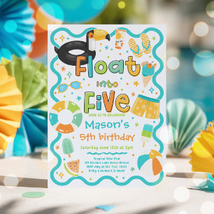 Float Into Five Summer Pool Party 5th Birthday Invitation