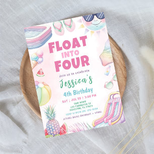 Float Into Four - Summer Girl Birthday Party Invitation
