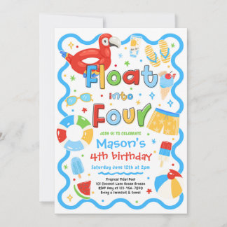 Float Into Four Summer Pool Party 4th Birthday Invitation
