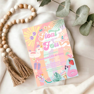 Float Into Four Summer Rainbow Sun 4th Birthday Invitation