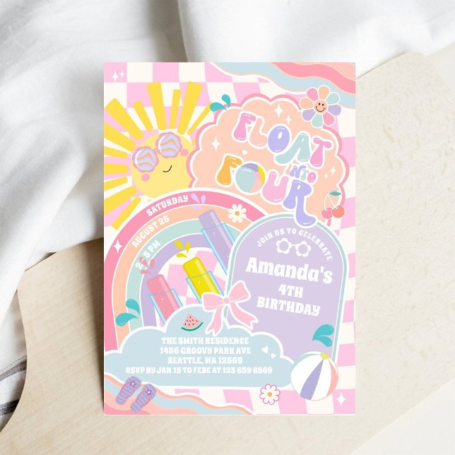 Float Into Four Sun Rainbow Disco 4th Birthday Invitation (Creator Uploaded)