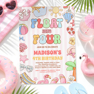 Float Into Four Tropical Beach 4th Birthday Party Invitation