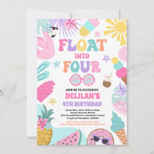 Float Into Four Tropical Beach 4th Birthday Party Invitation