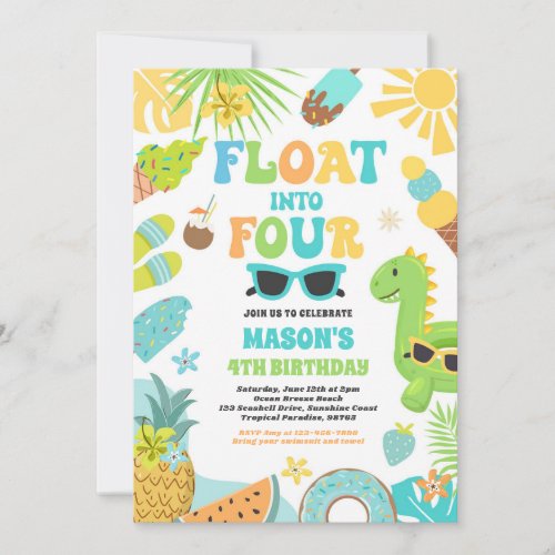 Float Into Four Tropical Beach 4th Birthday Party Invitation