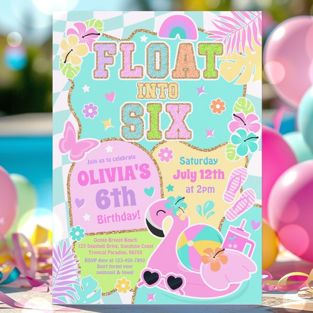 Float Into Six Varsity Preppy Girl 6th Birthday Invitation (Creator Uploaded)