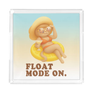Float Mode On: Summer Cat Lemon Pool Party Art Acrylic Tray