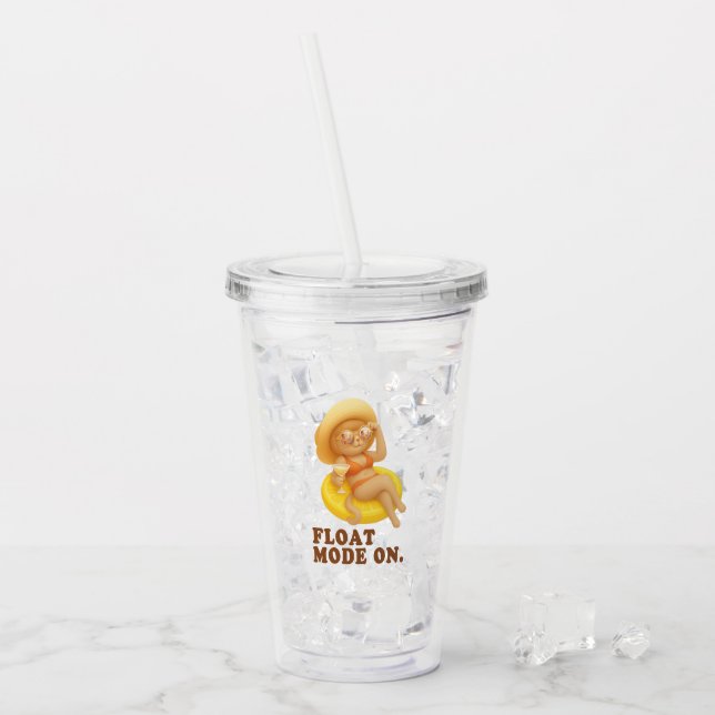 Float Mode On: Summer Cat Lemon Pool Party Art Acrylic Tumbler (Front Ice)
