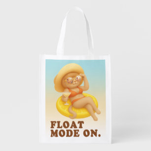 Float Mode On: Summer Cat Lemon Pool Party Art Grocery Bag