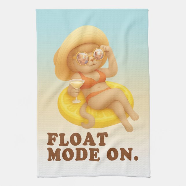 Float Mode On: Summer Cat Lemon Pool Party Art Kitchen Towel (Vertical)