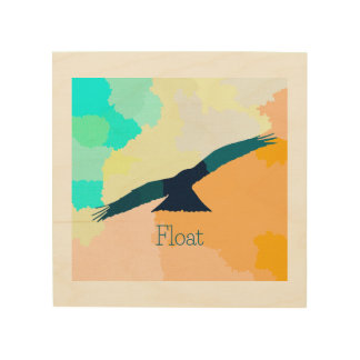 "Float" Soaring bird Silhouette over colorful BG Wood Wall Art