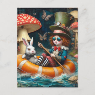 Float Trip Alice White Rabbit encaustic collage  Postcard