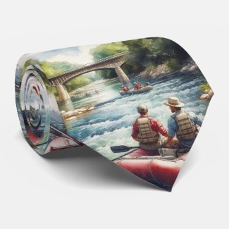 Float Trip Watercolor River Adventure Neck Tie