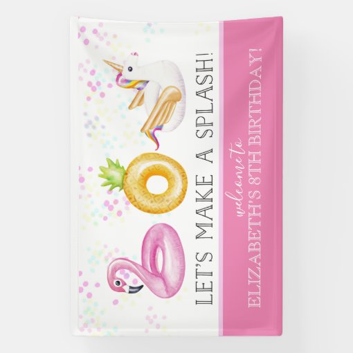 Floatie pool party birthday banner zazzle