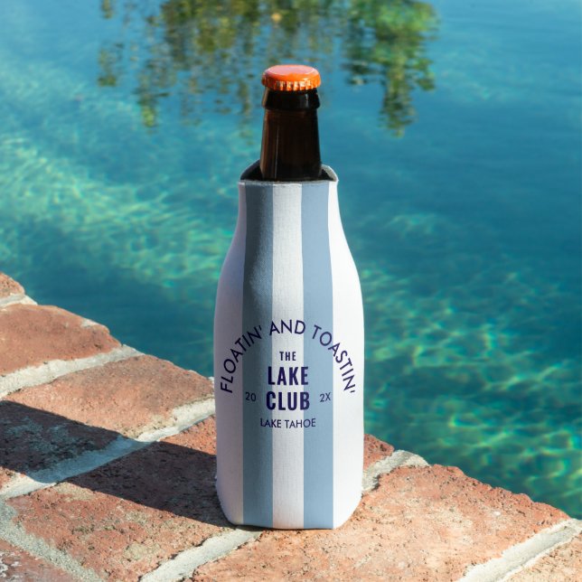 Floatin' And Toastin' The Lake Club Blue Stripe Bottle Cooler (In Situ Pool)