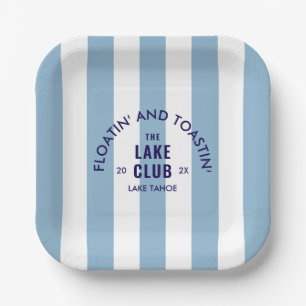 Floatin' And Toastin' The Lake Club Blue Stripe Paper Plates