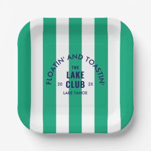 Floatin' And Toastin' The Lake Club Green Stripe Paper Plates