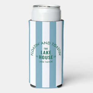 Floatin' And Toastin' The Lake House Blue Stripe Seltzer Can Cooler
