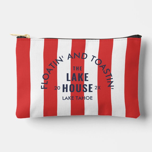Floatin' And Toastin' The Lake House Red Stripe Accessory Pouch (Front)