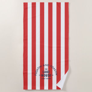 Floatin' And Toastin' The Lake House Red Stripe Beach Towel