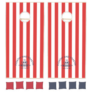 Floatin' And Toastin' The Lake House Red Stripe Cornhole Set