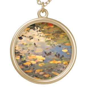 Floating Autumn Leaves Abstract Gold Plated Necklace