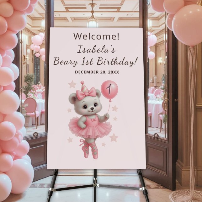 Floating Ballerina Bear 1st Birthday Welcome Foam Board (Creator Uploaded)