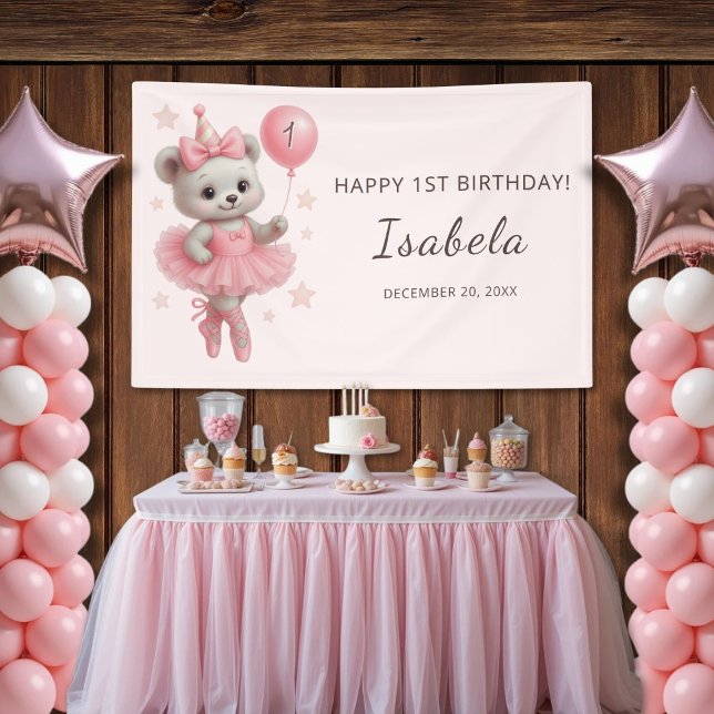 Floating Ballerina Bear Birthday Banner  (Creator Uploaded)