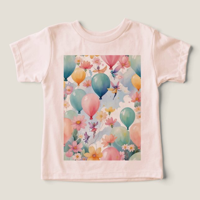 Floating Balloons And Magical Fairies With Flowers Toddler T-shirt (Design Front)