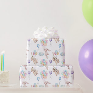 Floating Balloons Bunny Rabbit in Pastels Wrapping Wrapping Paper
