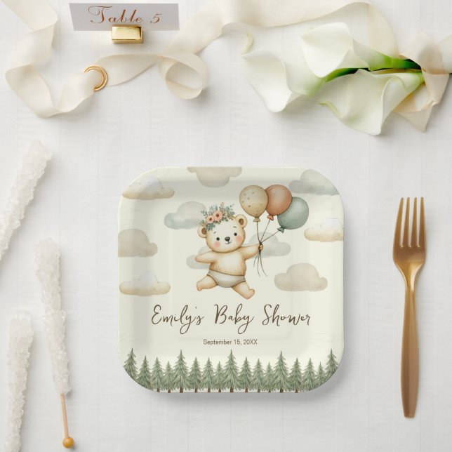 Floating Bear Adventures Baby Shower Paper Plates (Wedding)