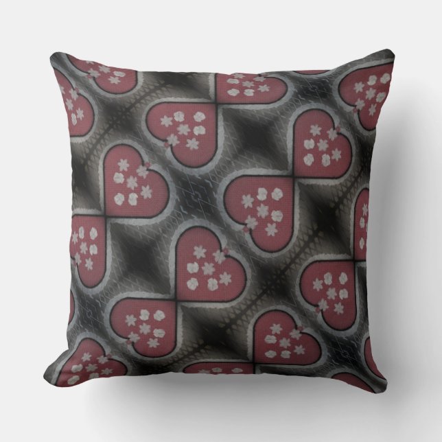 Floating Blossomed Hearts Throw Pillow (Front)