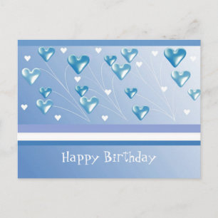Floating Blue Hearts Birthday Greeting Postcard
