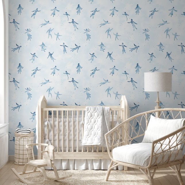 Floating Blue Watercolor Figures Wallpaper (Kids)
