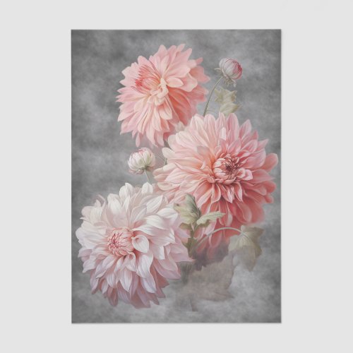 Floating Blush Pink Florals Charcoal Background Tissue Paper