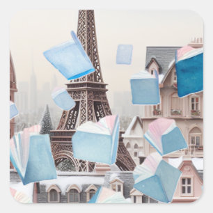 Floating Books Eiffel Tower Dream Square Sticker
