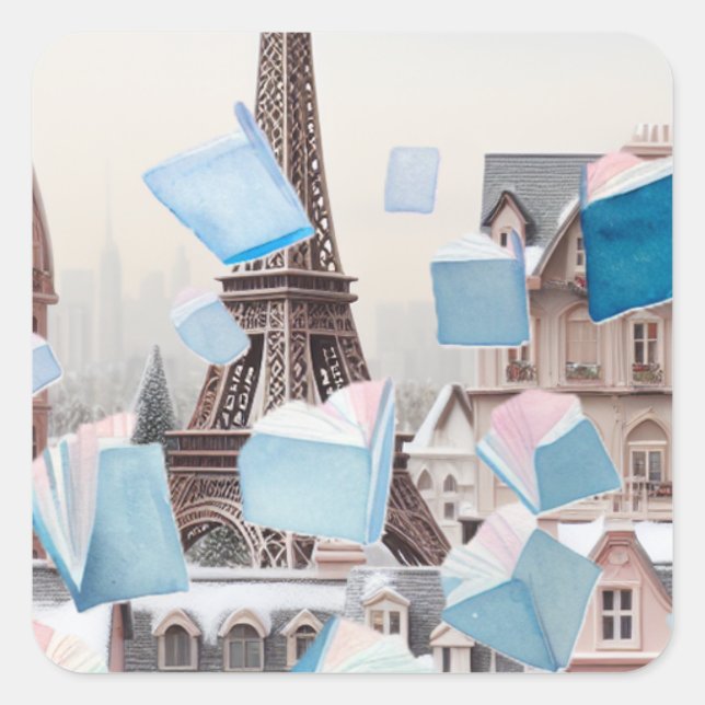 Floating Books Eiffel Tower Dream Square Sticker (Front)