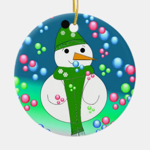 Floating Bubbles Snowman Ceramic Ornament