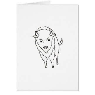 Floating Buffalo Bison Bull - fun line drawing art Cards